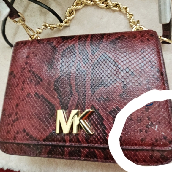 NWT Michael Kors MK Mott Red/black snake skin gold chain flap over bag - Picture 12 of 13